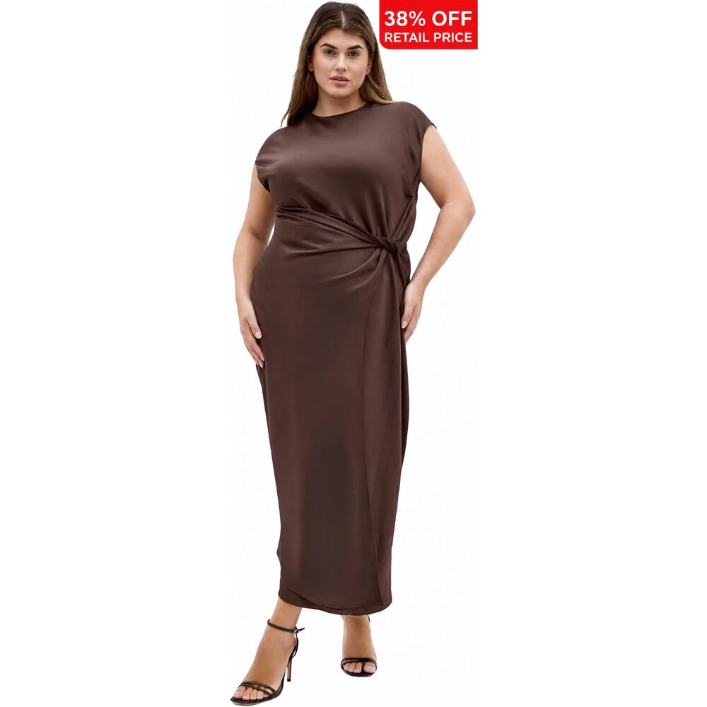 Brand New City Chic Beatrix Knot Satin Dress – Brown, XXS / US 12